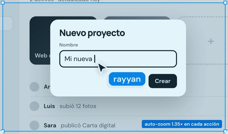 Tour con cursor: cuadro de la animación